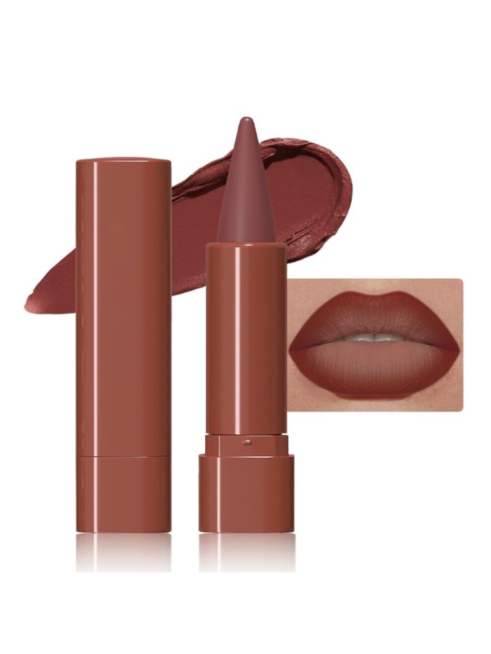 Women 1Pcs-A04# Nude Brown Shimmery Metallic Cone-Tip Glitter Lipstick Lip Liner
